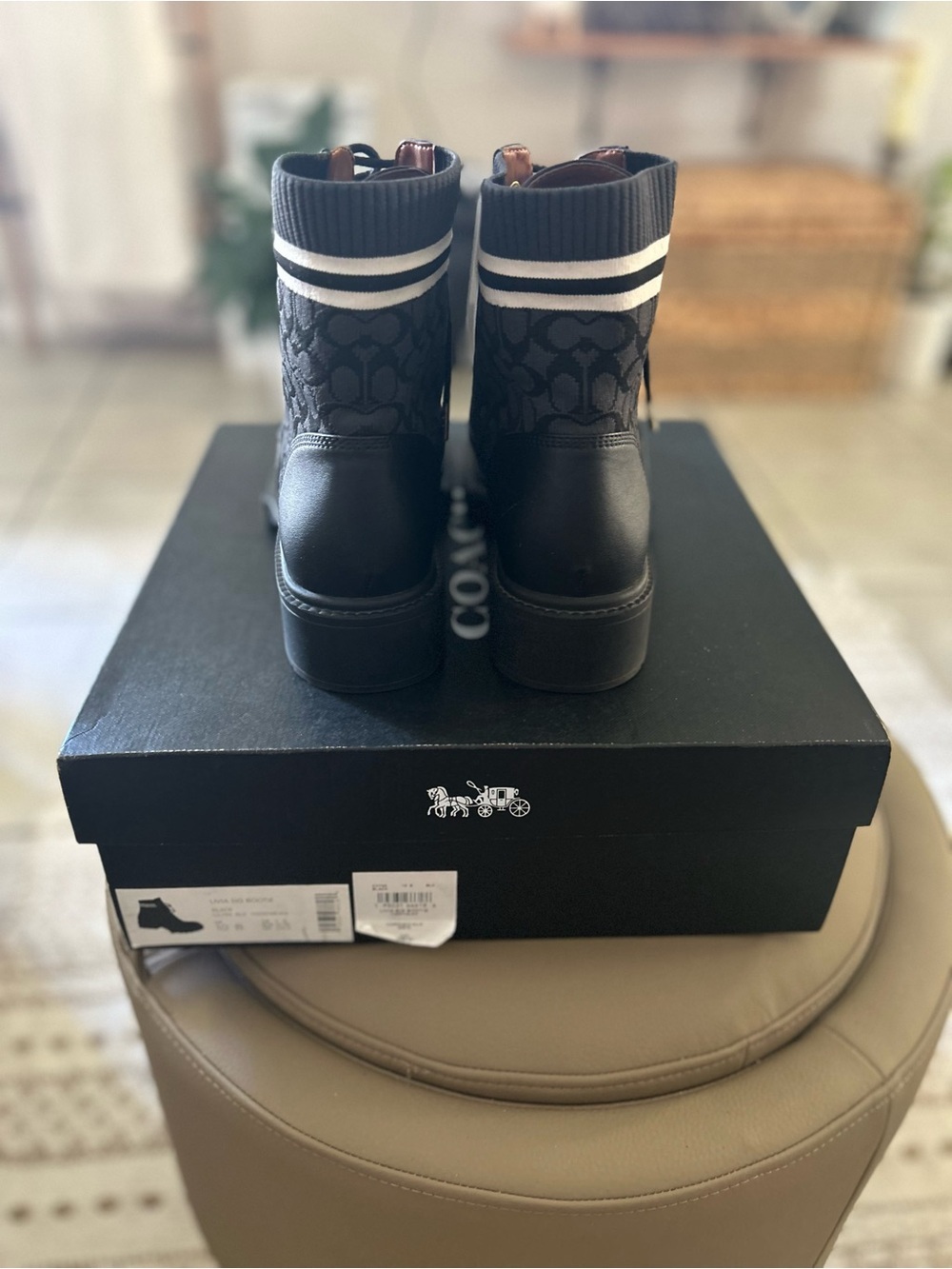 Coach Black Leather Combat Boots 10 - Picture 5 of 11